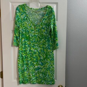 Lilly Pulitzer Green Floral V-Neck Dress